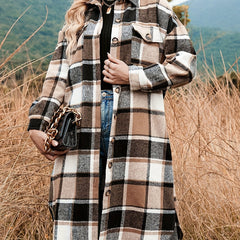 Plaid Shacket Split Lapel Jacket Button Down With Pockets Outerwear