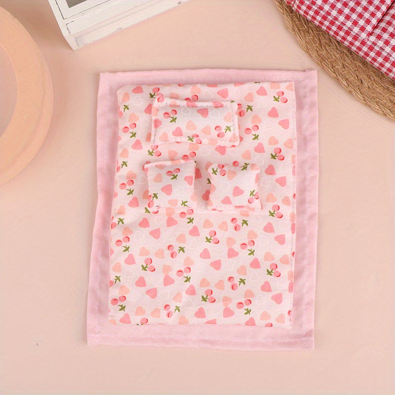 5pcs Dollhouse Bedding Set Quilt Sheets Pillow Covers & Pillows DIY Decor