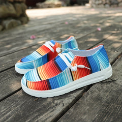 Women's Striped Canvas Lace-Up Loafers