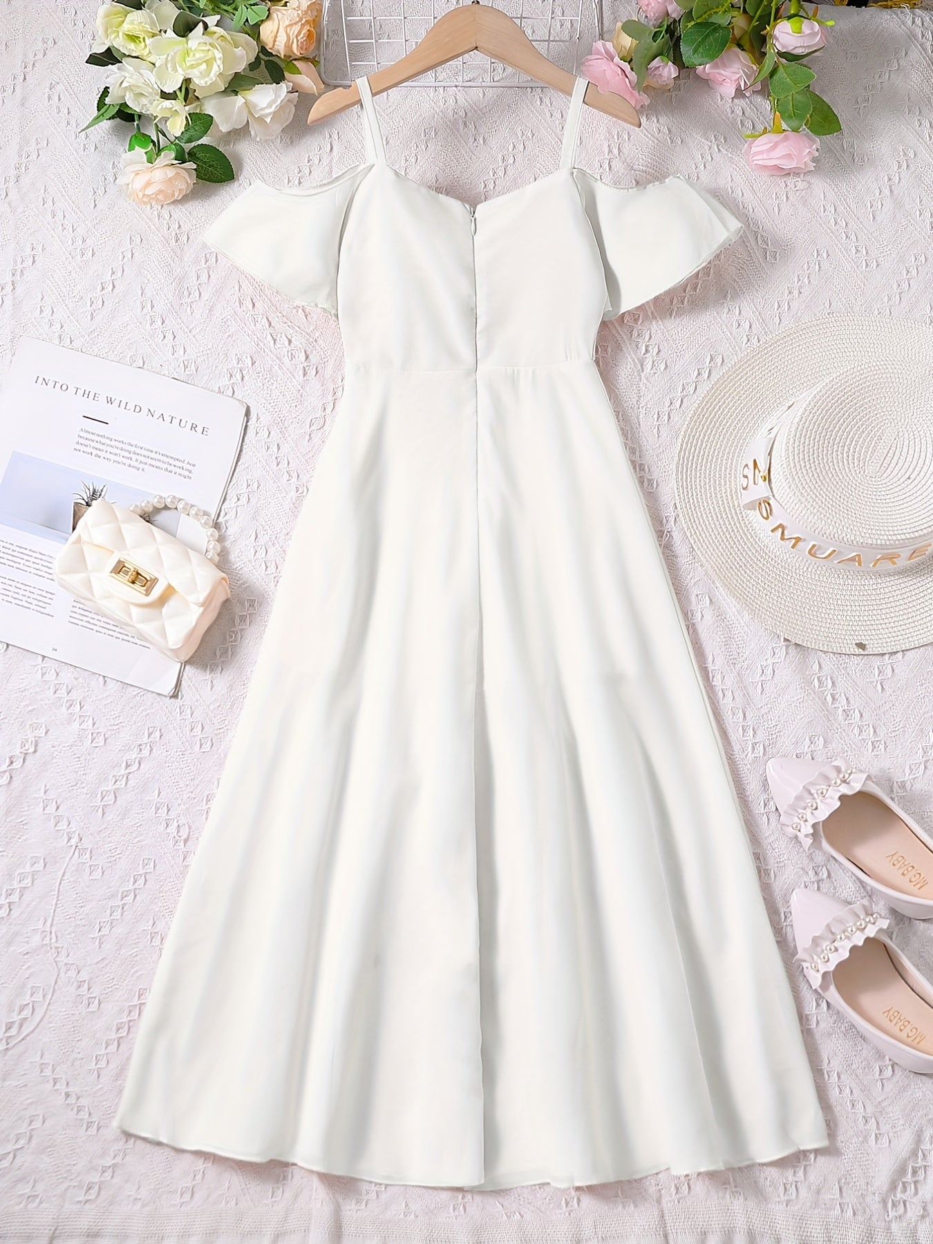 Girls Short Sleeve Cold Shoulder Dress for Summer