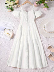 Girls Short Sleeve Cold Shoulder Dress for Summer