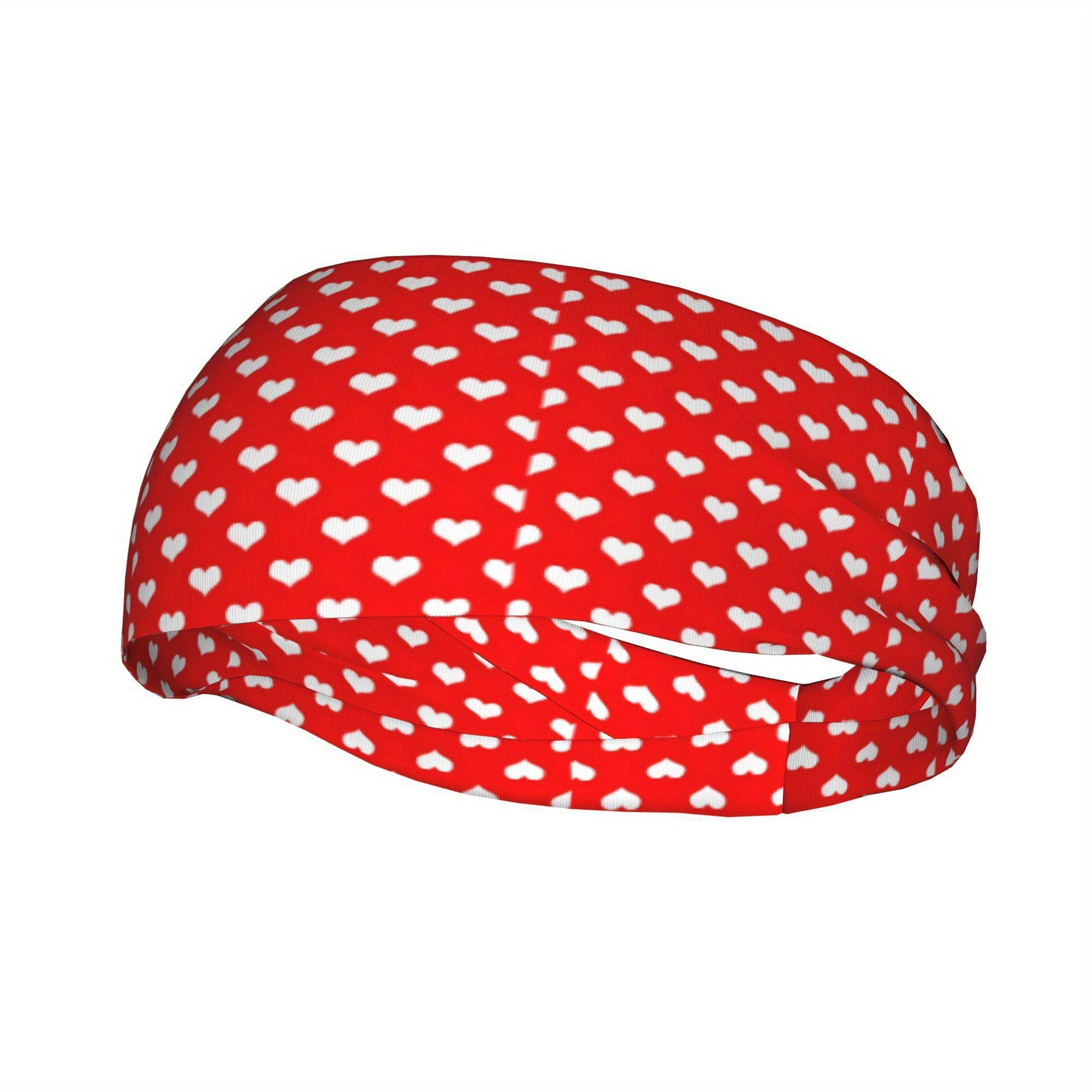 Red Love Heart Sports Headband Sweat Wicking Stretchy Polyester Yoga Gym