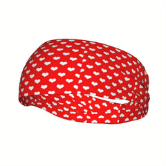 Red Love Heart Sports Headband Sweat Wicking Stretchy Polyester Yoga Gym