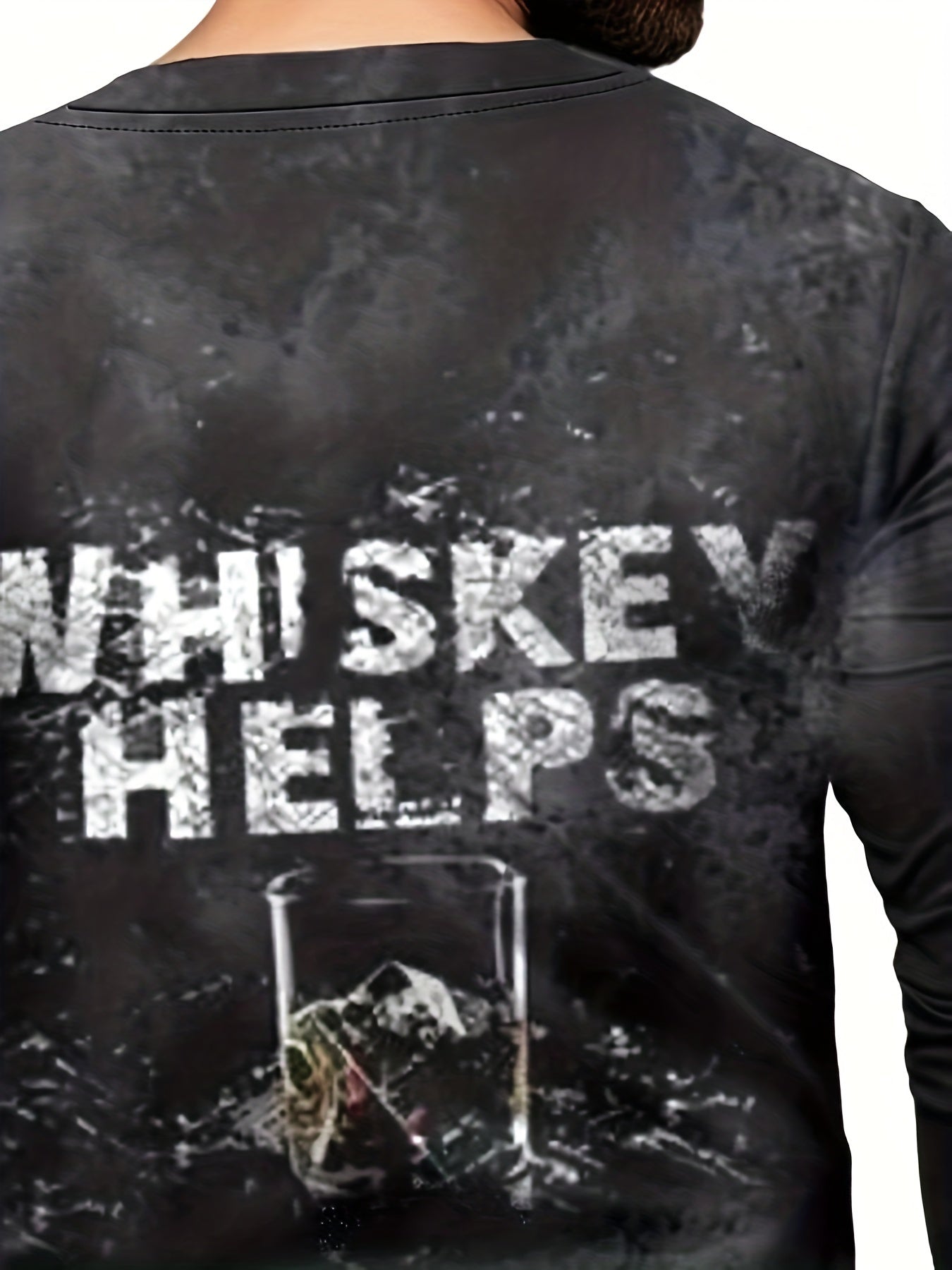 WHISKEY HELPS Men's Long Sleeve Novelty T shirt Autumn Tee