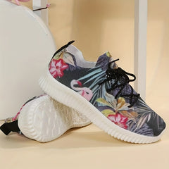 Women's Flower Pattern Sneakers Lace Up Outdoor Shoes