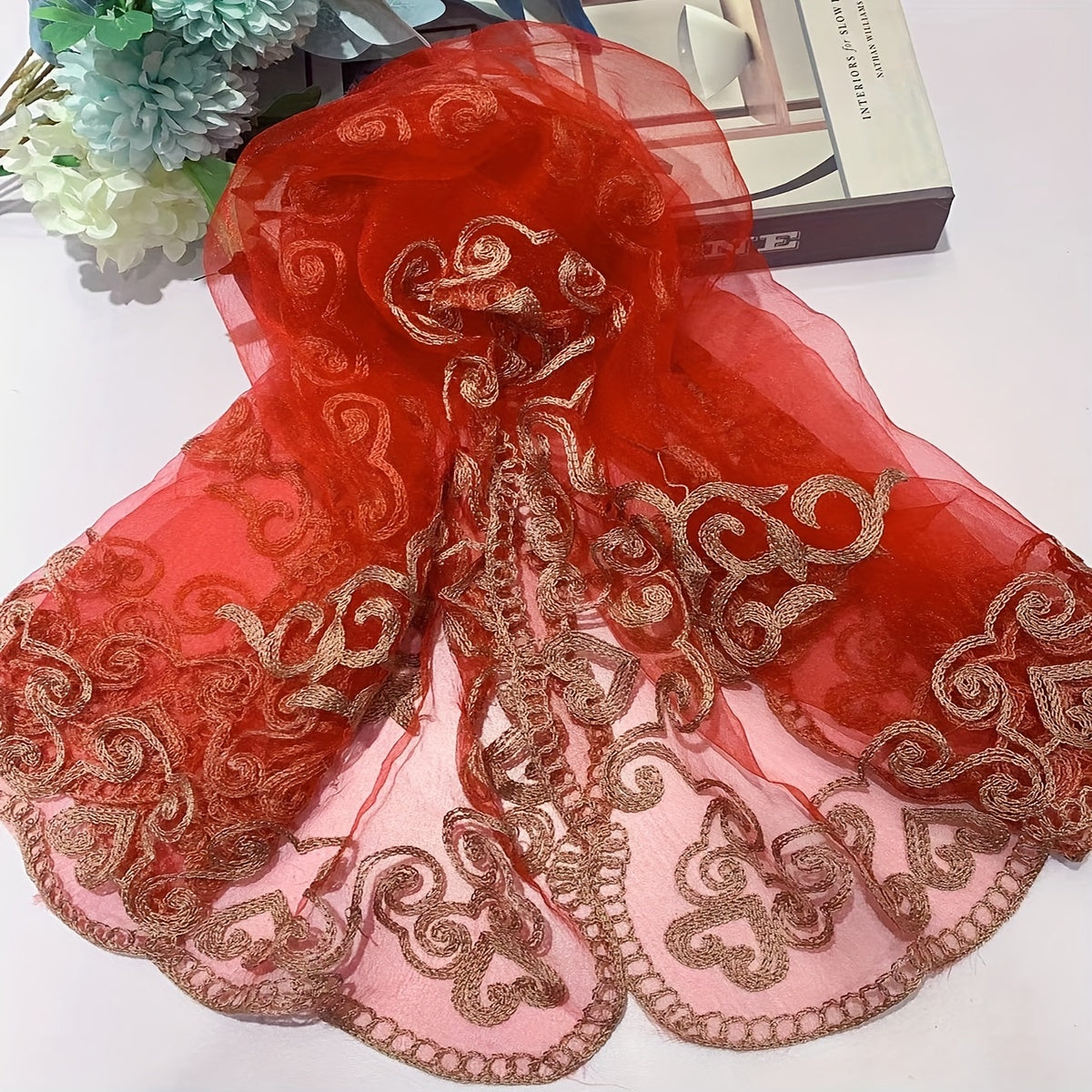 Boho Square Scarf Lace Embroidery Bandana Women Neckerchief Decorative Shawl