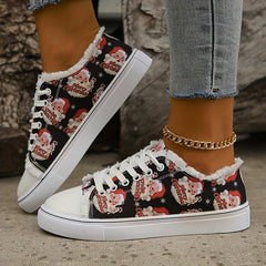 Women's Santa Claus Print Lace Up Casual Shoes