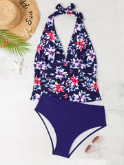 Floral Tankini Set V Neck Halter Top & Panty Swimsuit