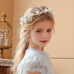Fairy Golden Leaf Headband with Pearl Flower Hair Band for Girls