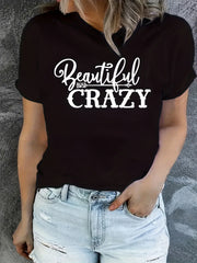 Letter Graphic Sports Round Neck T shirt Short Sleejson