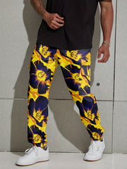 Flower Print Men's Cargo Jogger Pants