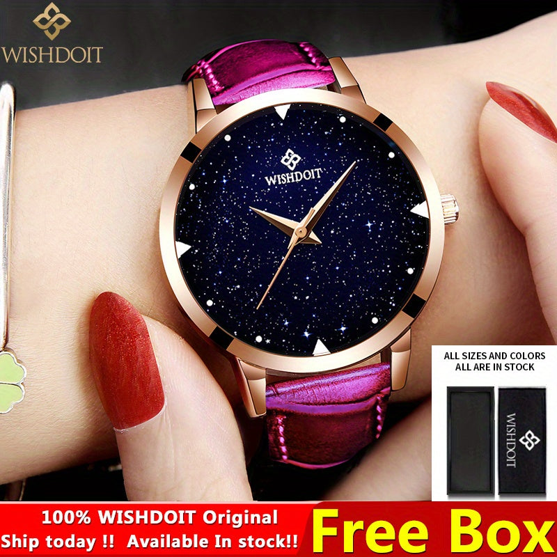 WISHDOIT Women's Watch Waterproof Stainless Steel Business Starry Sky Dial Watch