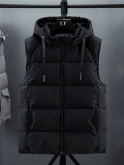 Men Sleeveless Down Thermal Hooded Vests Jackets Zipper Outdoor Winter Casual