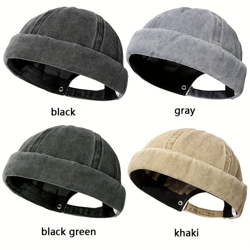 Men's Skullcap Sailor Cap Embroidery Warm Bucket Hat Solid Adjustable
