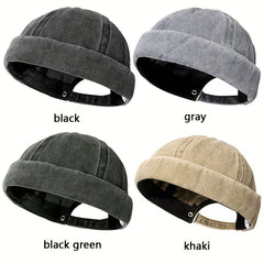 Men's Skullcap Sailor Cap Embroidery Warm Bucket Hat Solid Adjustable