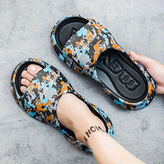 Men's Graphic Slides Casual Non Slip Slippers Open Toe Shoes