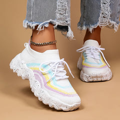 Women's Rainbow Chunky Slip On Sock Sneakers