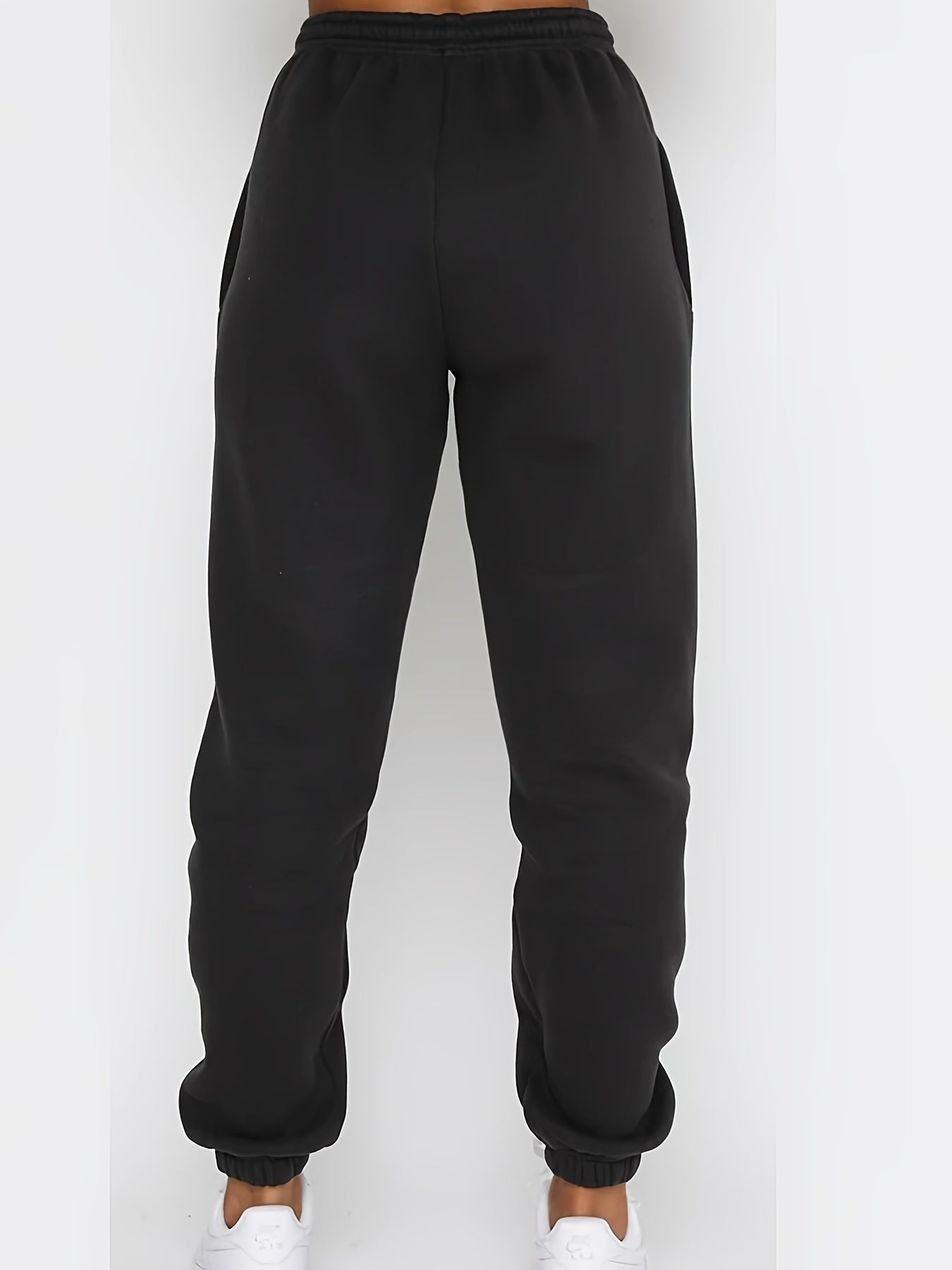 2pcs Solid Suits Crew Neck Sweatshirt & Drawstring High Waist
