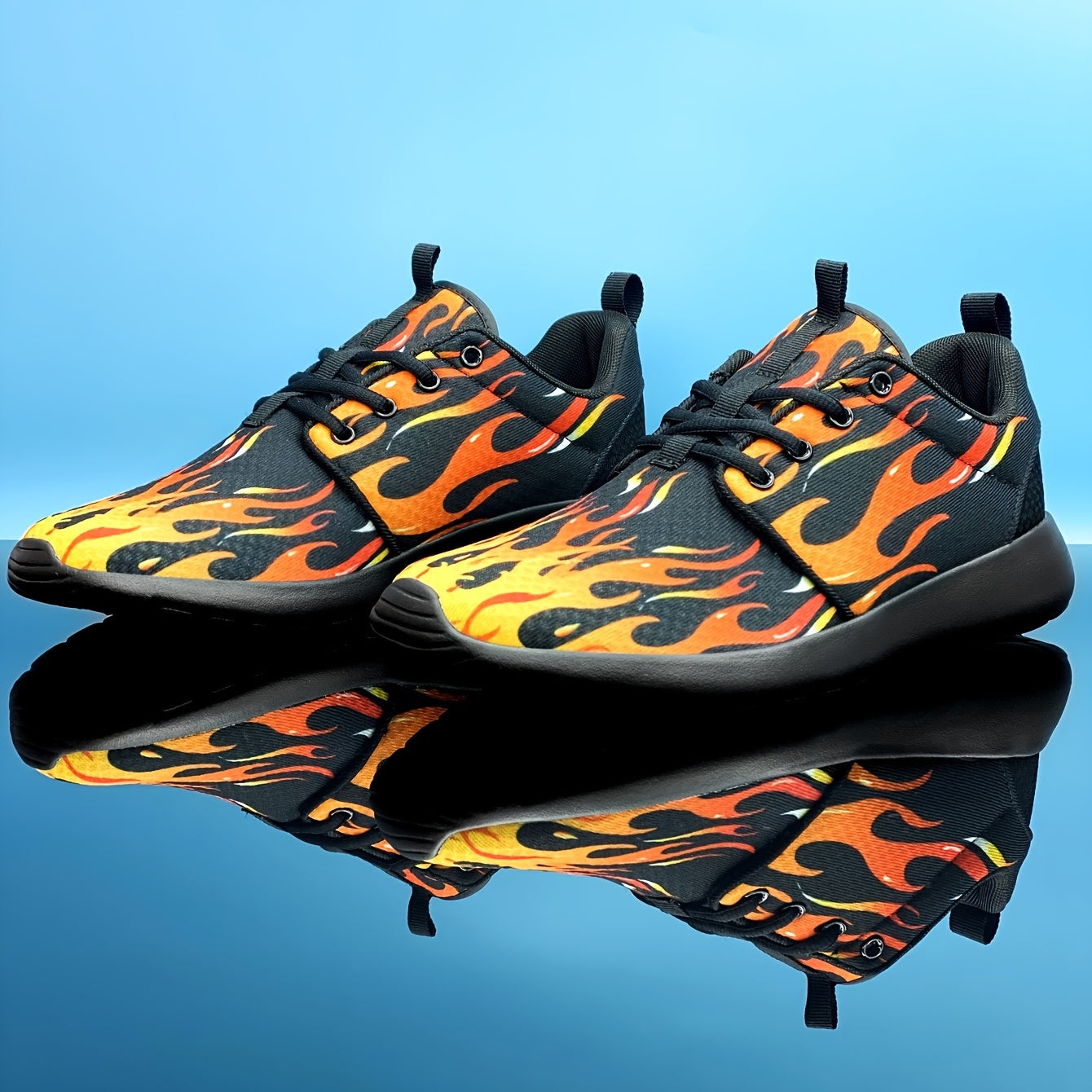Men's Fire Print Walking Shoes Lightweight Athletic Sneaker for Outdoor Sports