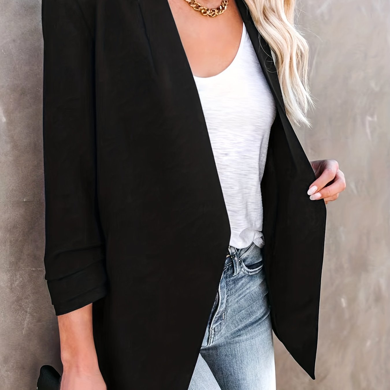 Ruched Blazer Open Front Long Sleeve Work Outerwear Women's Clothing