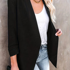 Ruched Blazer Open Front Long Sleeve Work Outerwear Women's Clothing
