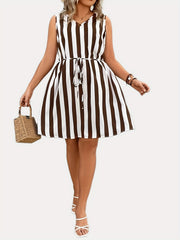 Stripped Tank Dress with Belted Waist