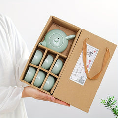 Celadon Tea Set with Koi Fish Teapot and Creative Tea Cups