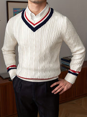 V Neck Pullover Sweater Men's Casual Warm for Fall Winter