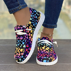 Women's Heart Print Canvas Shoes Low Casual Flats Lightweight Sports Shoes