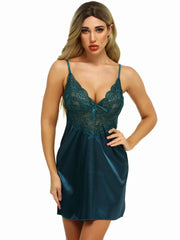 Sexy Contrast Lace Satin Nightgown
