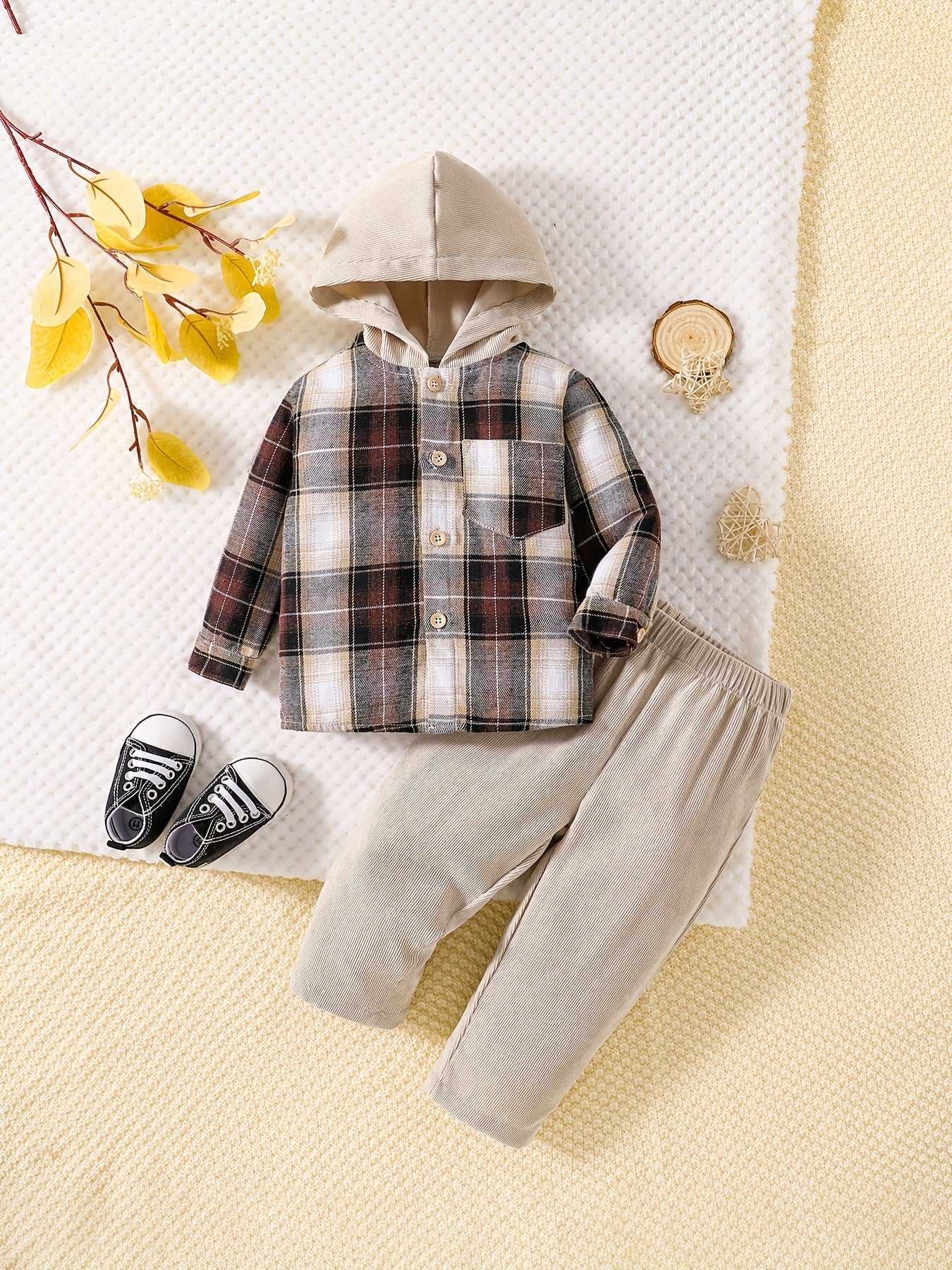 Baby Boys Plaid Hooded & Pants Set Newborn Sweatsuit 2pcs Outfit