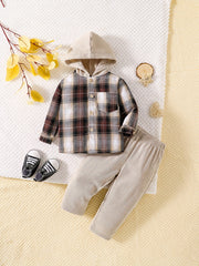 Baby Boys Plaid Hooded & Pants Set Newborn Sweatsuit 2pcs Outfit