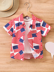 American Flags Print Short Sleeves Shirt for Kids