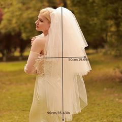 Mesh Veil with Faux Pearl Inlay for Bridal Head