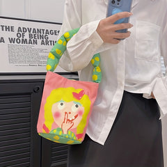 Girls Canvas Shoulder Bag Magnetic Button Handbag