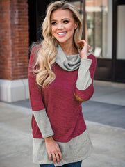 Block Turtle Neck Top Long Sleeve Casual Fall Spring Women's Top