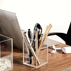 Acrylic Pen Holder Desktop Pencil Cup Organizer Clear Base