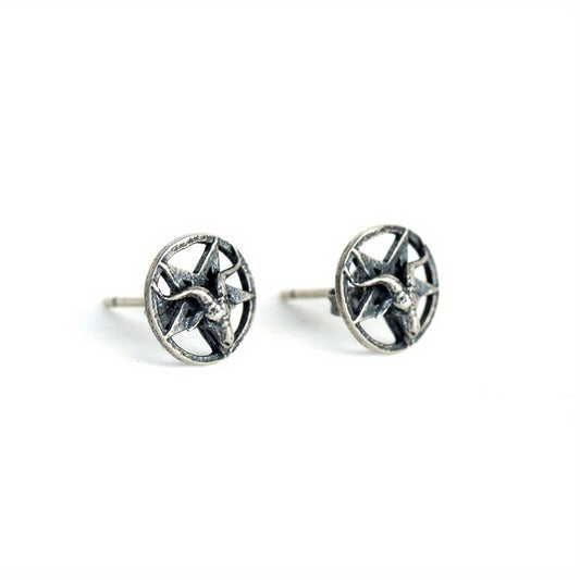 Vintage Gothic Satan Sheep Head Star Stud Earrings