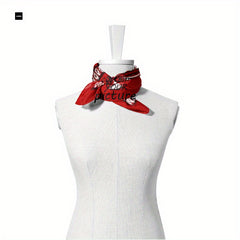 Red Floral Print Polyester Scarf Mature Style Decoration Square Scarf
