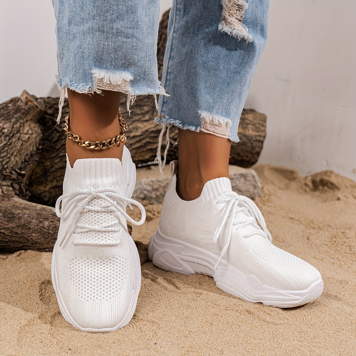 Women's Breathable Mesh Platform Sneakers Casual Lace Up Shoes