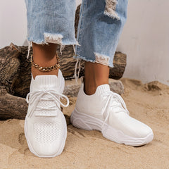 Women's Breathable Mesh Platform Sneakers Casual Lace Up Shoes