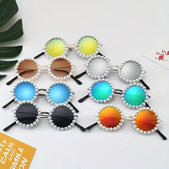 Kids Round Faux Pearl Sunglasses UV Protection