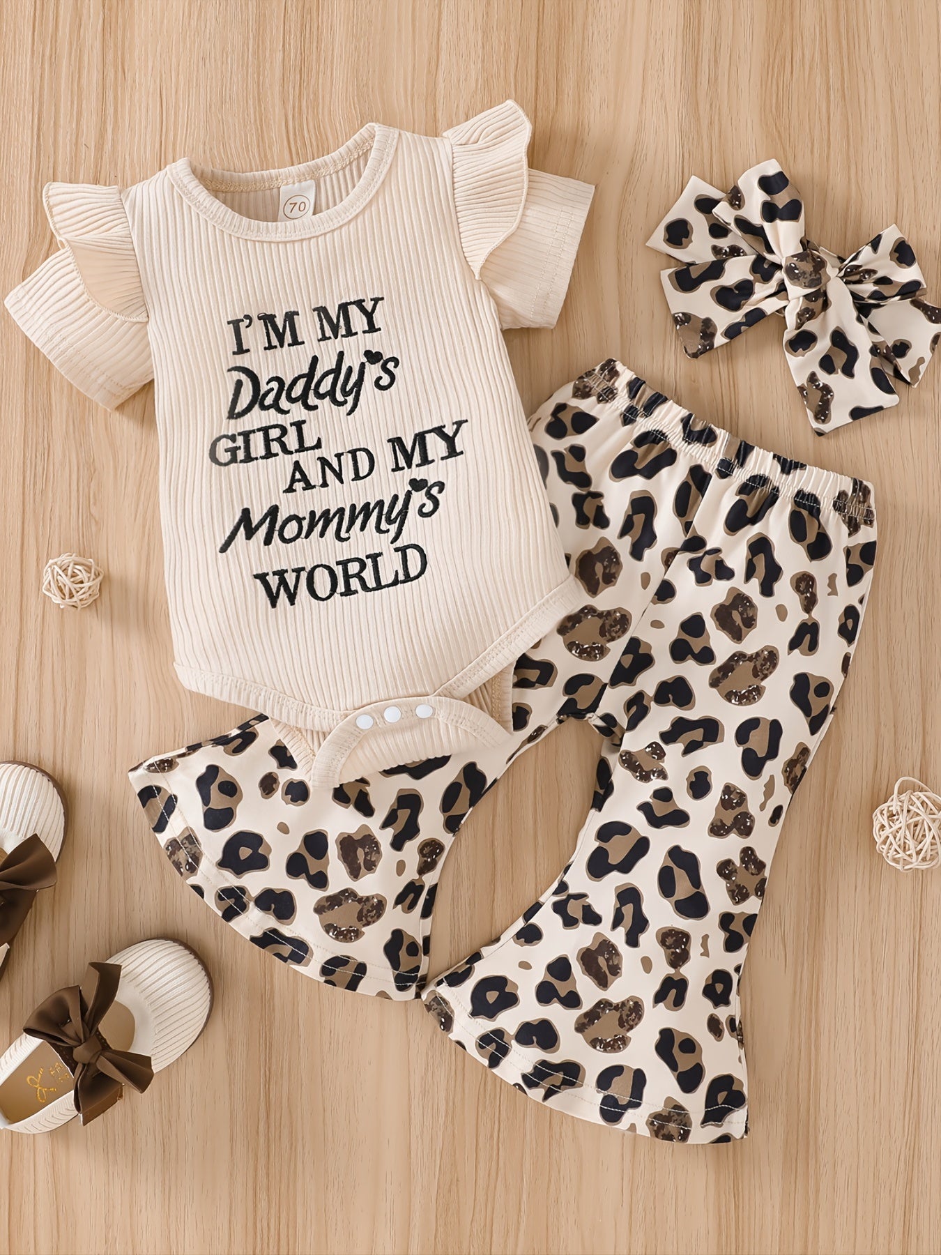 Baby Girls Short Sleeve Romper & Leopard Pants Set