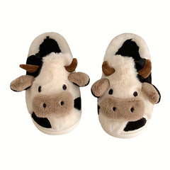 Funny Cartoon Cow Slippers Plush Lined Platform Slides