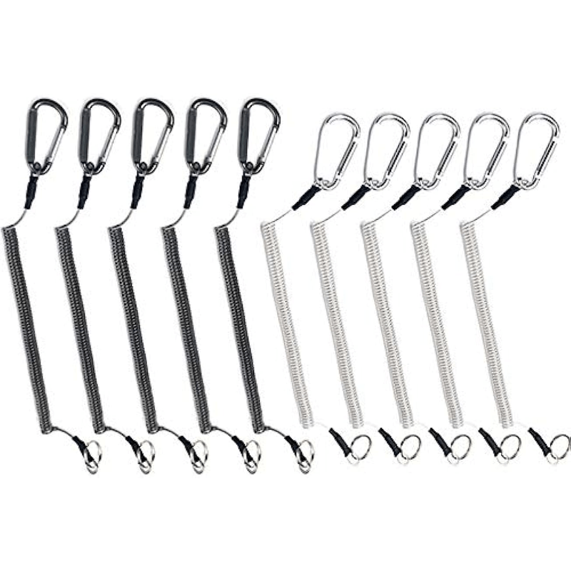 10pcs Coiled Lanyard Spring Coil Cord Keychain Fishing Rod Tool Retractable