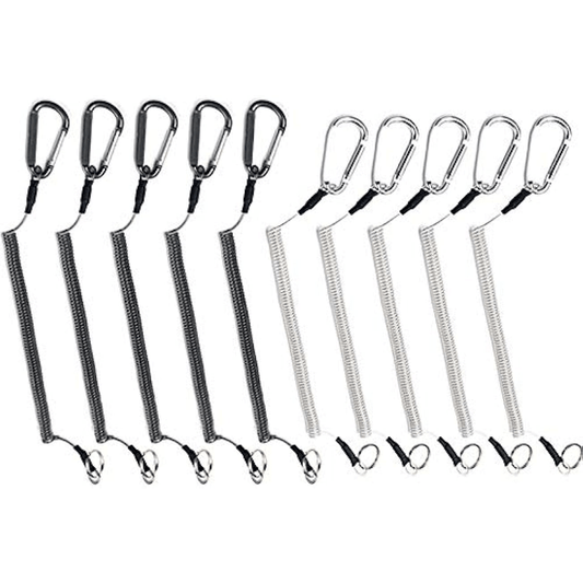 10pcs Coiled Lanyard Spring Coil Cord Keychain Fishing Rod Tool Retractable