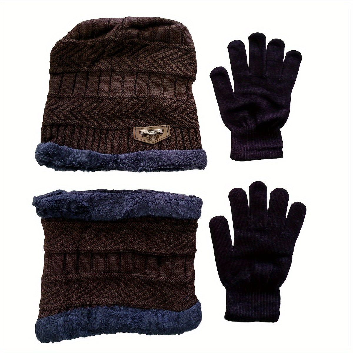 Winter Hat Scarf Gloves Set Men Women Thermal Knitted Beanie