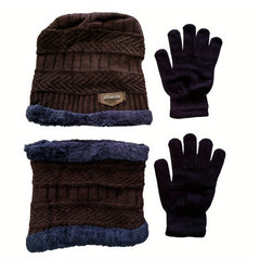 Winter Hat Scarf Gloves Set Men Women Thermal Knitted Beanie