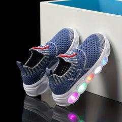Boy's Woven Knit Slip On LED Light Up Sock Shoes