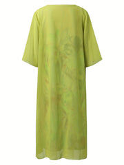2 Piece Set Half Sleeve Open Front Coat & Floral Print Cami Dress